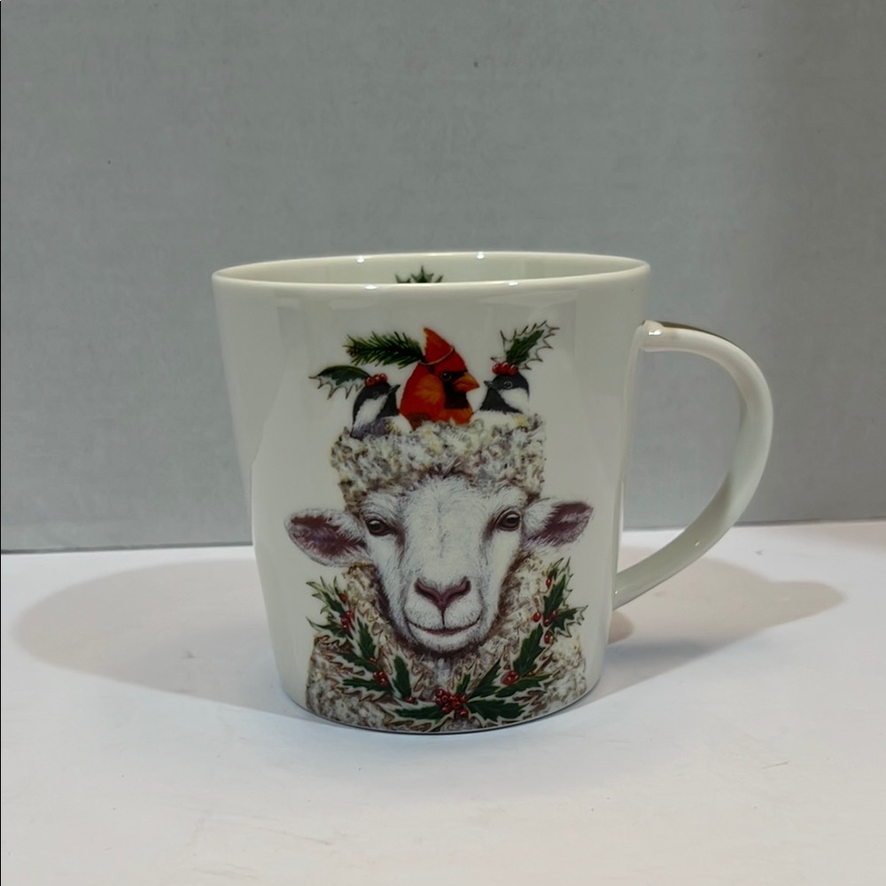 Festive Sheep Mug with Holiday Design USED bone china